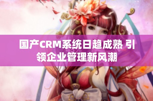 国产CRM系统日趋成熟 引领企业管理新风潮